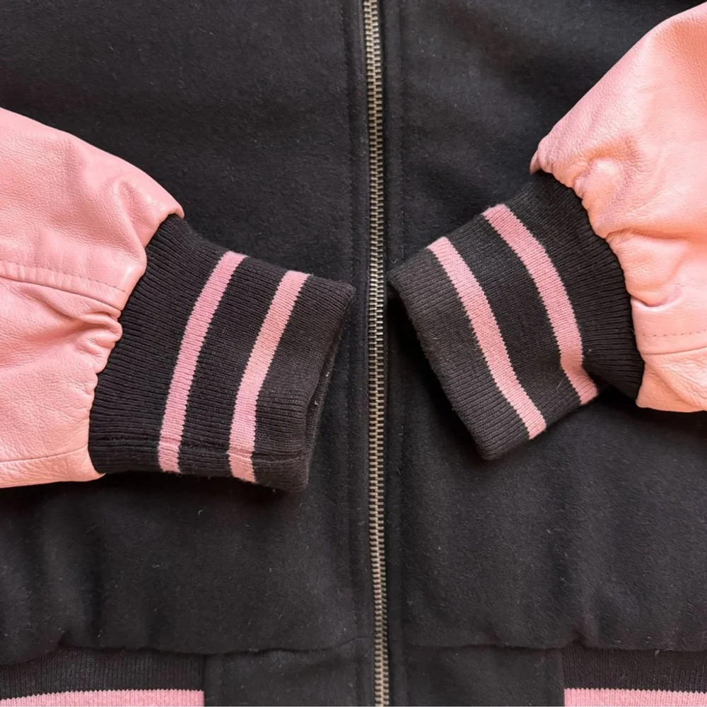 PLAYBOY Vintage Y2K Reversible Black and Pink Leather Letterman’s Jacket Size M - Picture 13 of 16